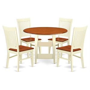 Pemberly Row 5-Piece Wood Dinette Set in Buttermilk & Cherry Finish