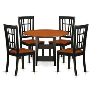 Pemberly Row 5-Piece Wood Dining Table Set in Black and Cherry