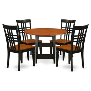 Pemberly Row 5-Pc Wood Dining Set with Slat Chairs Black & Cherry Finish