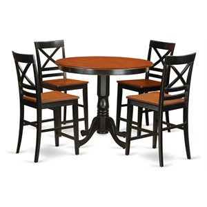 Pemberly Row 3-Pc Wood Round Dining Set with Slat Chairs Black & Cherry