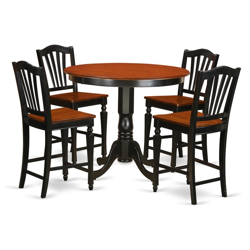 Pemberly Row 5-Piece Wood Dining Room Set in Black and Cherry Finish