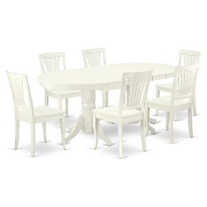 Pemberly Row 7-Piece Oval Asian Wood Dining Set in Linen White