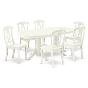 Pemberly Row 7-Piece Oval Dining Set in White Finish with Wood Seats