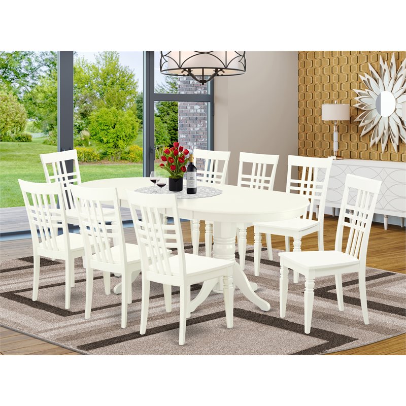 Pemberly Row 9-Piece Oval Dining Set with Wood Chairs in White Finish