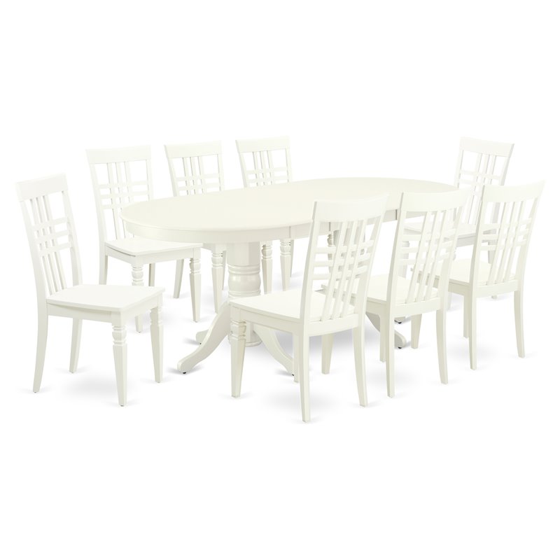 Pemberly Row 9-Piece Oval Dining Set with Wood Chairs in White Finish