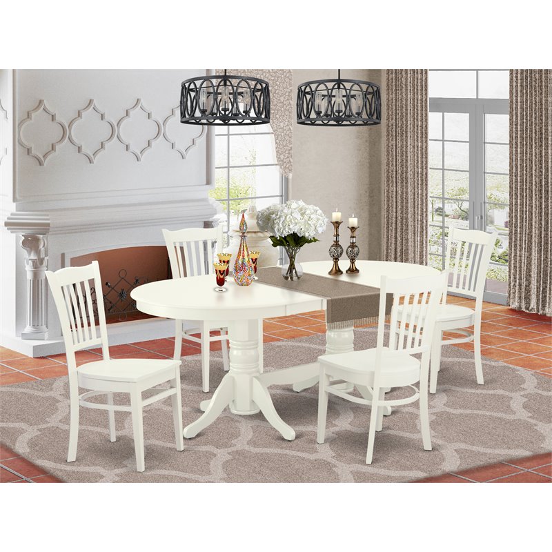 Pemberly Row 5-Piece Oval Dining Set in Linen White with Wooden Chairs