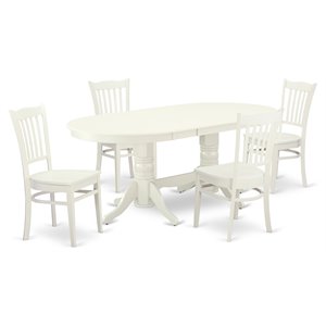 Pemberly Row 5-Piece Oval Dining Set in Linen White with Wooden Chairs