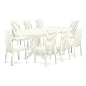Pemberly Row 9-Piece Wood Dining Set with Butterfly Leaf in Linen White