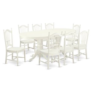 Pemberly Row 9-Piece Wood Kitchen Set with Oval Table in Linen White