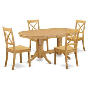 Pemberly Row 5-Piece Dining Table Set with Oval Table in Oak Wood