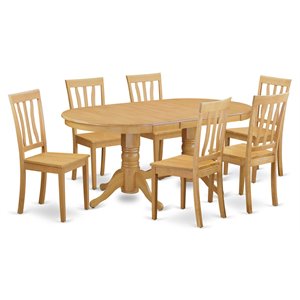 Pemberly Row 7-Piece Pedestal Dining Table Set in Oak Asian Wood