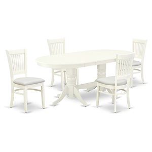Pemberly Row 5-Piece Oval Dining Set in Asian Wood with Linen White