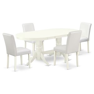 Pemberly Row 5-Piece Linen White Oval Dining Set with PU Leather Chairs
