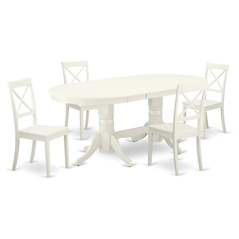 Pemberly Row 5-Piece Wood Dining Set with Butterfly Leaf in Linen White