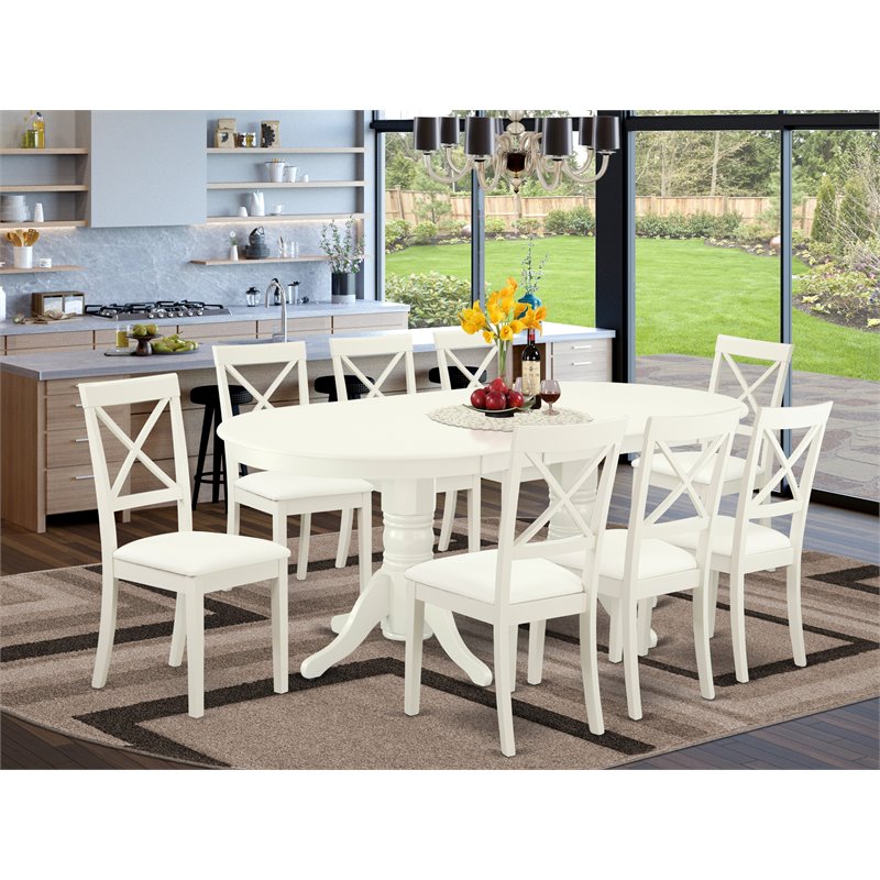 Pemberly Row 9-Piece Wood Dining Set with Faux Leather Chairs in White