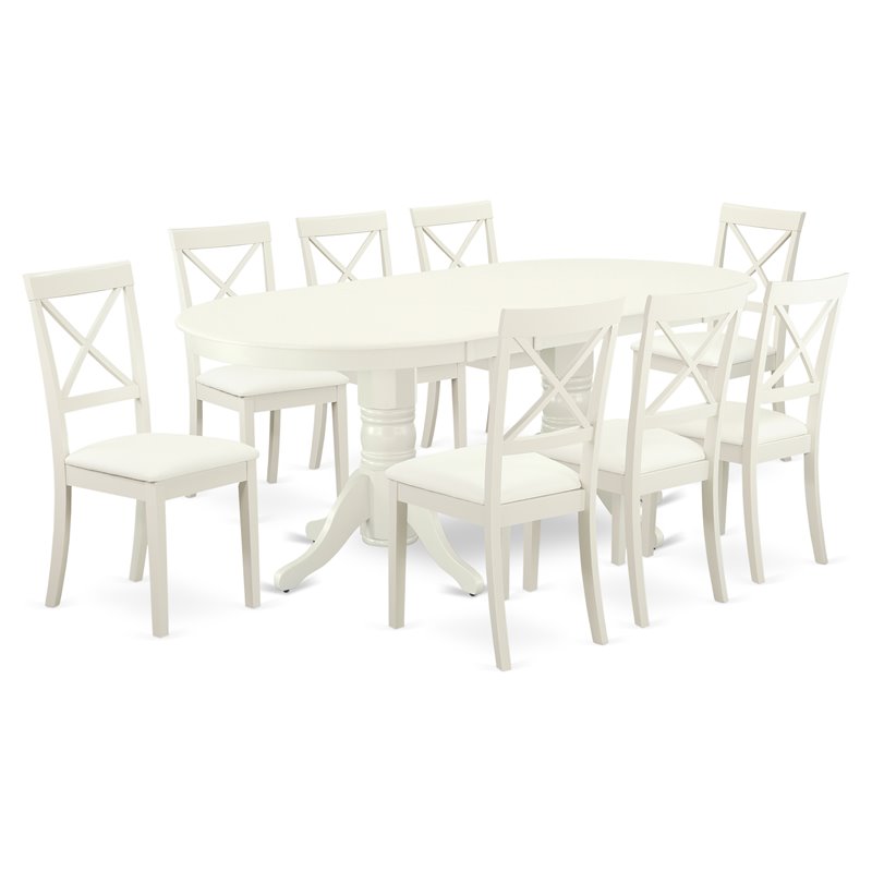 Pemberly Row 9-Piece Wood Dining Set with Faux Leather Chairs in White