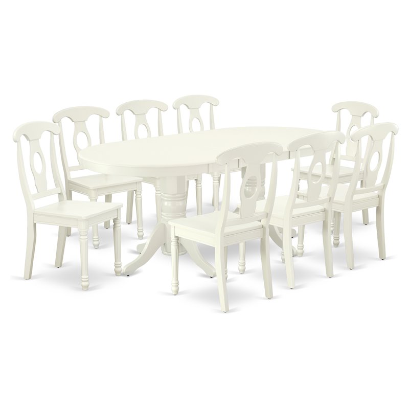 Pemberly Row 9-Piece Oval Dining Set with Wooden Chairs in Linen White