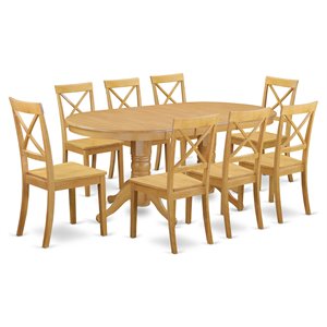 Pemberly Row 9-Piece Oak Oval Dining Set with Solid Wood Chairs