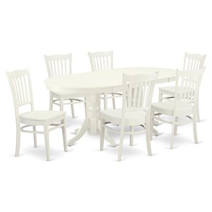 Pemberly Row 7-Piece Asian Wood Dining Set with Oval Table in Linen White