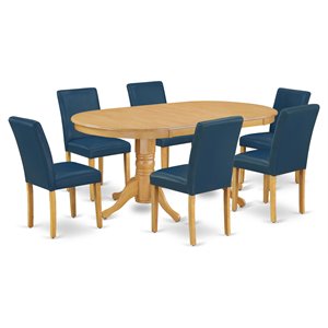 Pemberly Row 7-Piece Oak Dining Set with Butterfly Leaf and PU Leather
