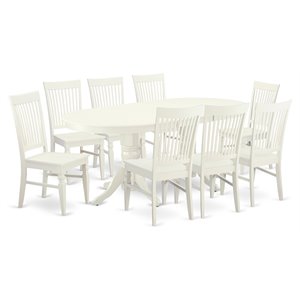 Pemberly Row 9-Piece Linen White Kitchen Table Set with Butterfly Leaf