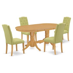 Pemberly Row 5-Piece Wooden Dining Set in Oak Finish with Lime Green Chairs