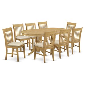 Pemberly Row 9-Piece Wood Dining Set with Oblong Table in Oak Finish