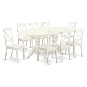 Pemberly Row 9-Piece Wood Dining Set with Butterfly Leaf in Linen White