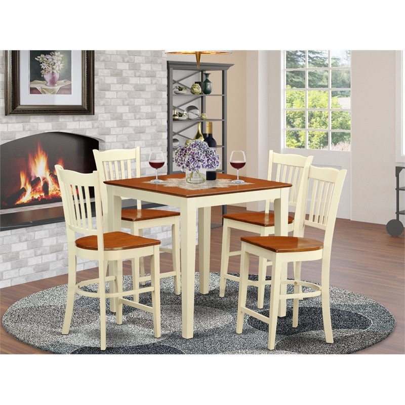 Pemberly Row 5-Piece Counter Height Dining Set in Buttermilk/Cherry