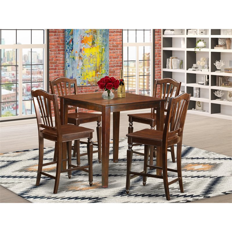 Pemberly Row 5-Piece Asian Hardwood Dinette Set in Mahogany Finish
