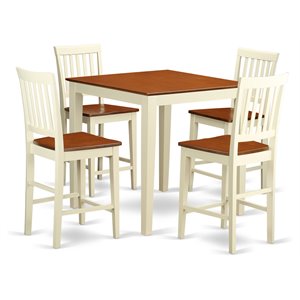 Pemberly Row 5-Piece Wood Dining Table Set in Buttermilk & Cherry