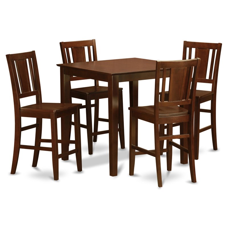 Pemberly Row 5-Piece Wood Dining Table with Wood Seat Chairs in Mahogany