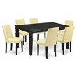 Pemberly Row 7-Piece Dining Set with PU Leather Chairs in Black/Eggnog