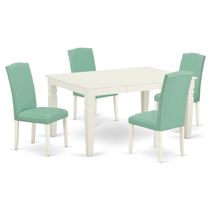 Pemberly Row 5-Piece Wood Dining Set in Linen White and Pond Finish