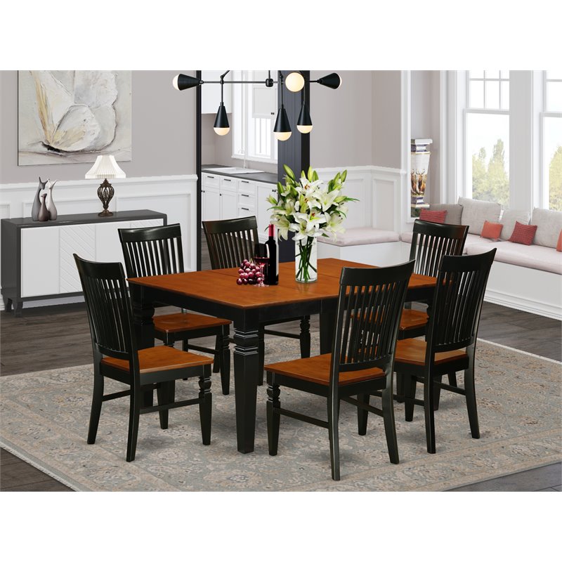 Pemberly Row 7-Piece Wood Dining Set in Black and Cherry with Storage Leaf