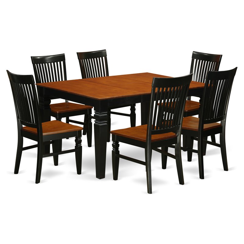 Pemberly Row 7-Piece Wood Dining Set in Black and Cherry with Storage Leaf