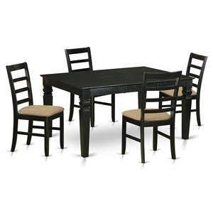 Pemberly Row 5-Piece Wood Dining Table Set in Black with Butterfly Leaf