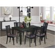 Pemberly Row 7-Piece Asian Wood Dining Set with 6 Chairs in Black