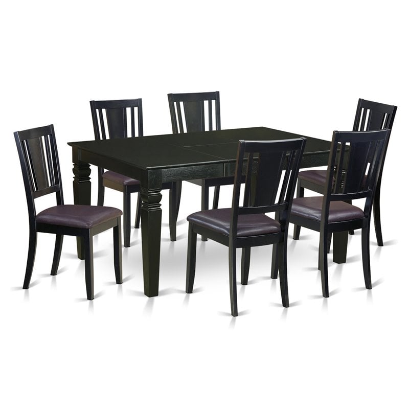 Pemberly Row 7-Piece Asian Wood Dining Set with 6 Chairs in Black