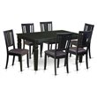 Pemberly Row 7-Piece Asian Wood Dining Set with 6 Chairs in Black