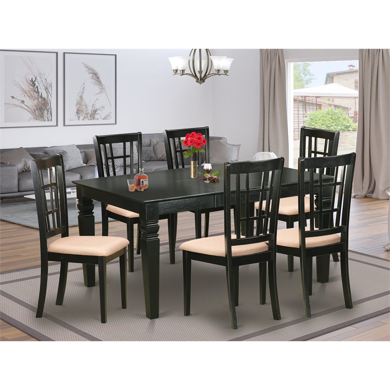 Pemberly Row 7-Piece Wood Dining Set with Black Finish and Butterfly Leaf