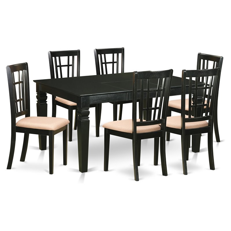 Pemberly Row 7-Piece Wood Dining Set with Black Finish and Butterfly Leaf