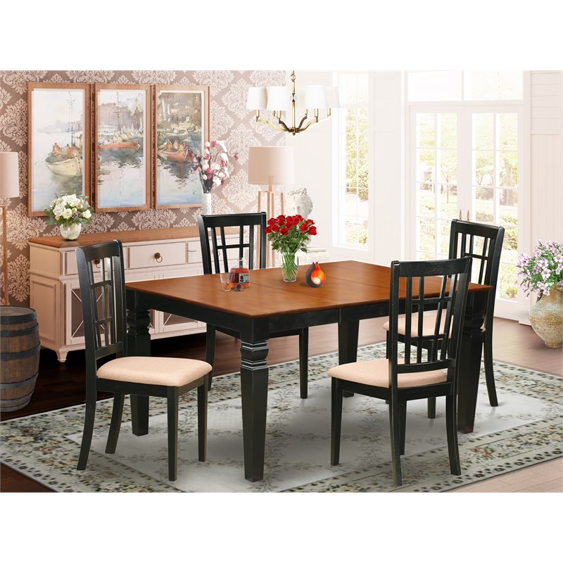 Pemberly Row 5-Piece Wood Dining Set with Black Finish and Butterfly Leaf