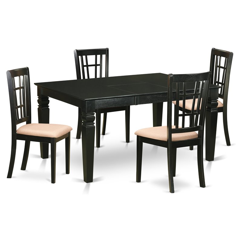Pemberly Row 5-Piece Wood Dining Set with Black Finish and Butterfly Leaf