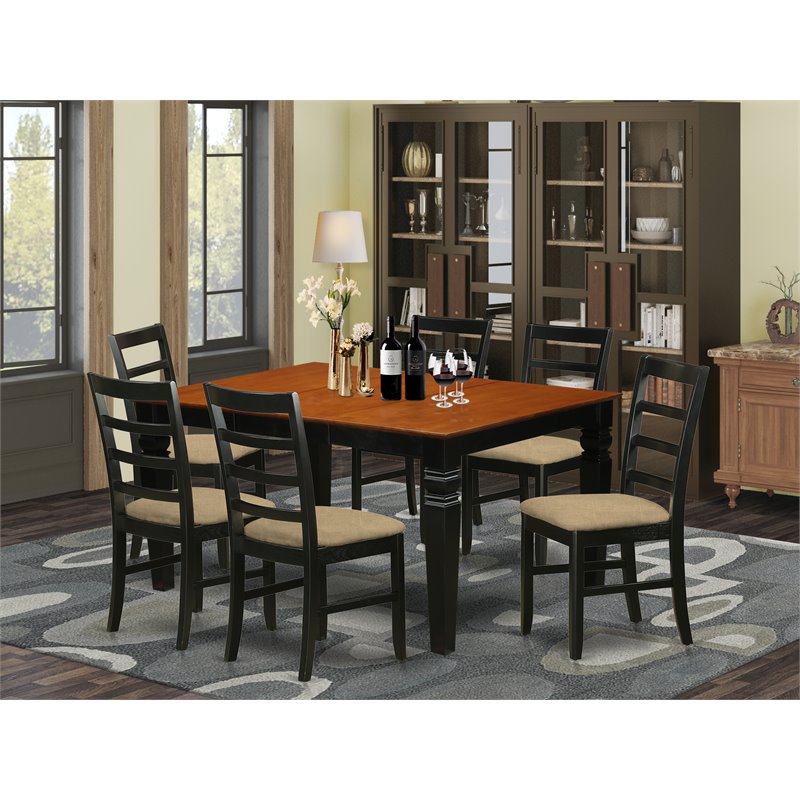 Pemberly Row 7-Piece Dining Set with Fabric Seats in Black and Cherry