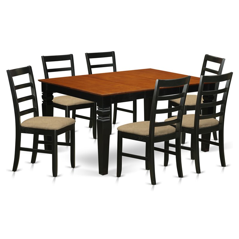 Pemberly Row 7-Piece Dining Set with Fabric Seats in Black and Cherry