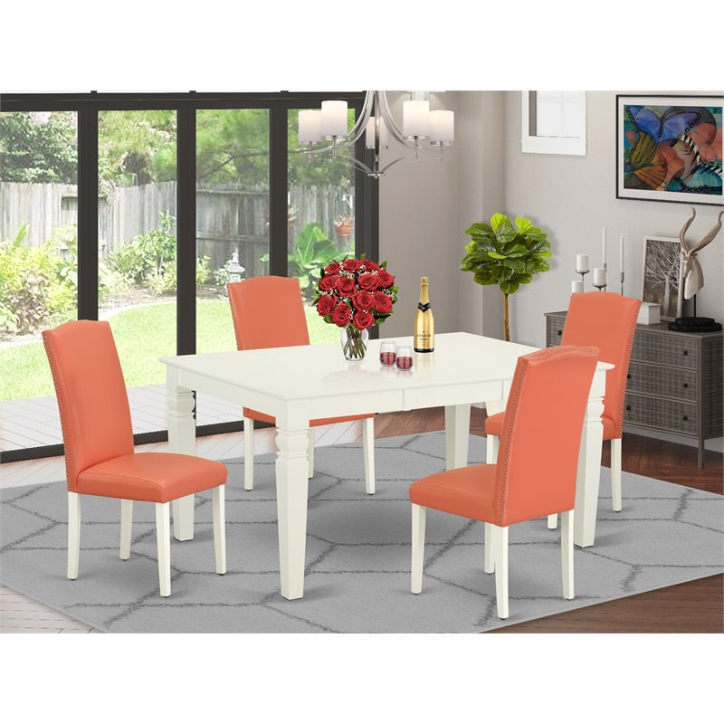 Pemberly Row 5-Piece Wood Dining Set with Parson Chairs in White and Pink