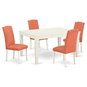 Pemberly Row 5-Piece Wood Dining Set with Parson Chairs in White and Pink