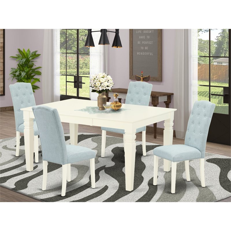 Pemberly Row 5-Piece Wood Dining Set in Linen White and Baby Blue Finish