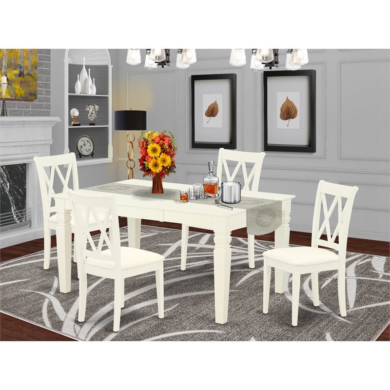 Pemberly Row 5-Piece Wood Dining Set with Linen Seat in White Finish